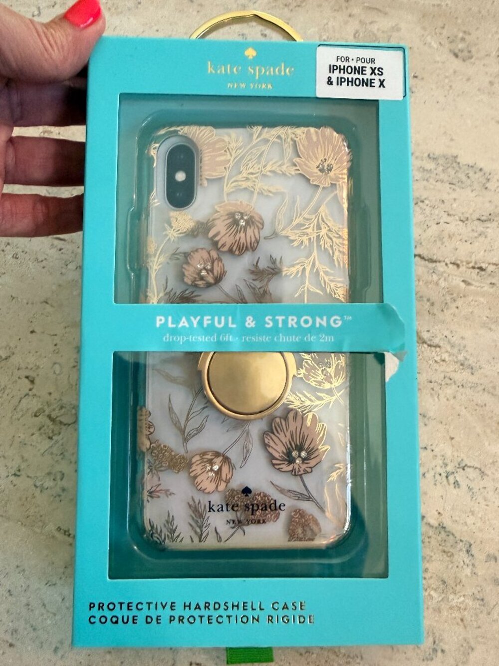 Kate Spade New York Case for Apple iPhone X and XS Blossom Pink/Gold With Gems